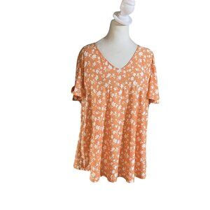 NWT Nine Britton 1X Floral Patterned V-Neck Short Sleeve Womens Blouse With Stra